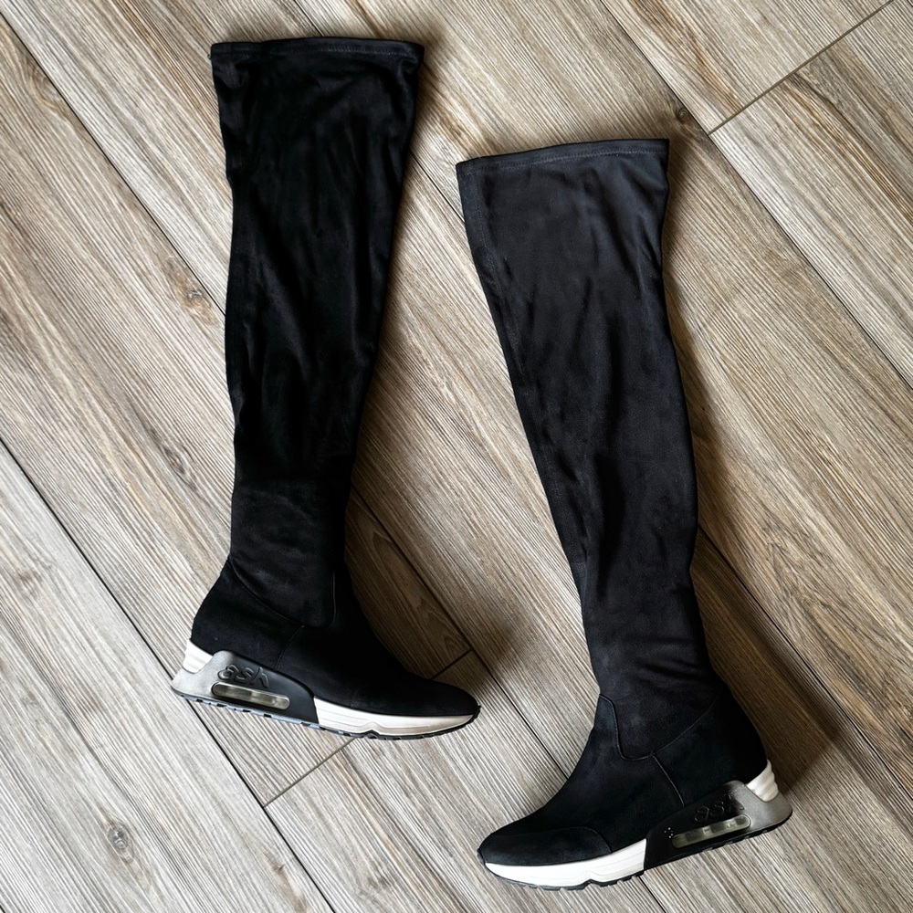 Ash As-Limited Leather Suede Over-the-Knee Sneaker Boots Black